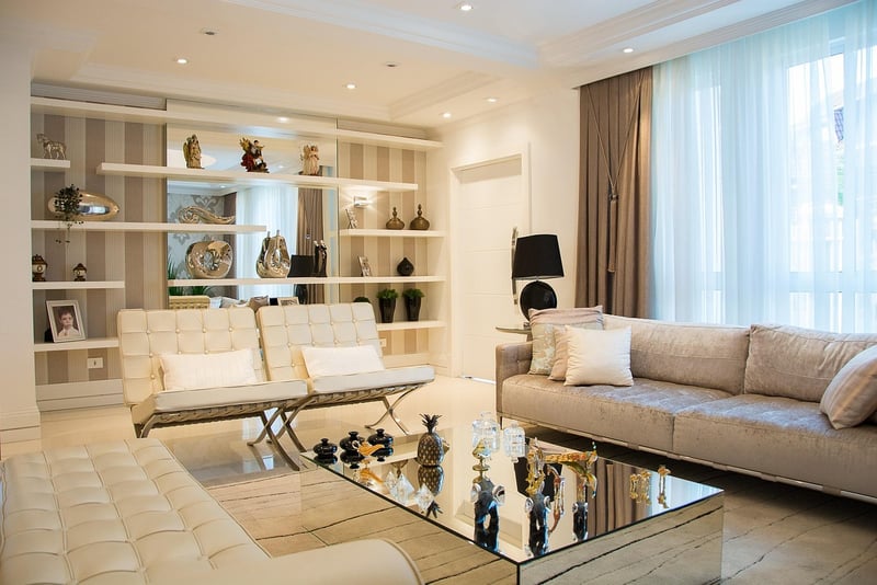 Modern living room with vertical space